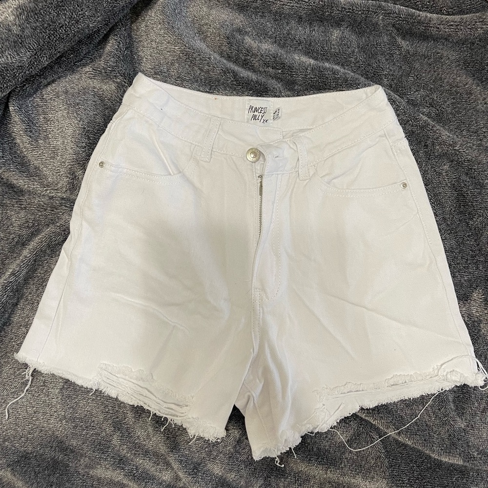 High Wasted White Jean Shorts